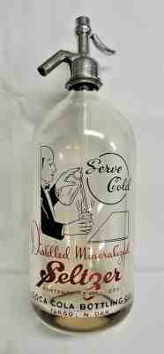 Vintage 1930's COCA COLA Art Deco ACL Seltzer Bottle  34 FL OZS  Fargo N. Dakota