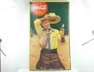Original Vintage Coca Cola Coke Cowboy Advertising Cardboard Sign Poster