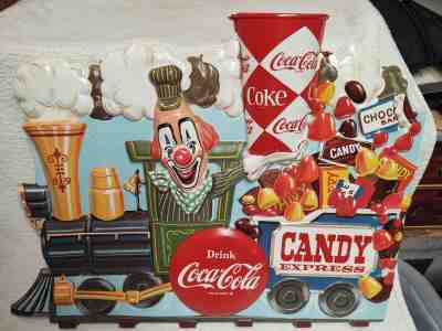 Very Rare Vintage 1950 Coca Cola Vacuform 3-D Clown Circus Candy Train Sign