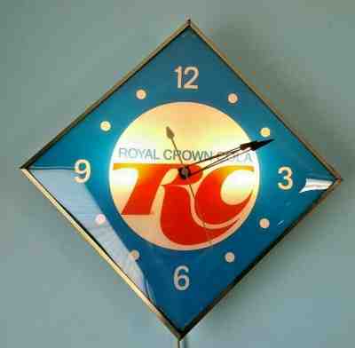 VINTAGE ROYAL CROWN RC COLA PAM ADVERTISING LIGHTED CLOCK