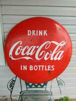 Vintage Original 36" DRINK Coca-Cola in BOTTLES Button Store Sign