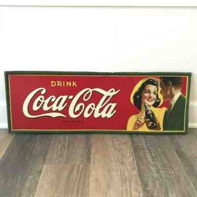 Authentic antique/vintage Drink COCA COLA tin sign with couple 1941