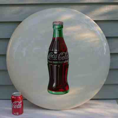 Original Vintage (1952) COCA-COLA Embossed Metal Button Sign; Free Shipping!
