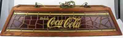 VINTAGE COCA-COLA BILLIARD POOL TABLE PLASTIC FAUX STAINED GLASS LAMP BAR LIGHT