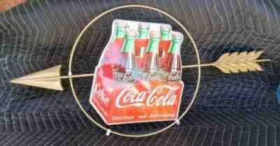Vintage 1953 Coca-Cola Arrow Sign 6 pack bottles A-M 1-53 Rare gold man cave 