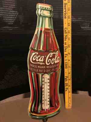Coca Cola COKE Tin Metal Bottle CHRISTMAS 1923 THERMOMETER 1935 Sign