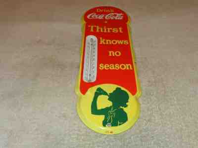 VINTAGE "DRINK COCA COLA" SODA POP 18" PORCELAIN METAL GAS OIL THERMOMETER SIGN!