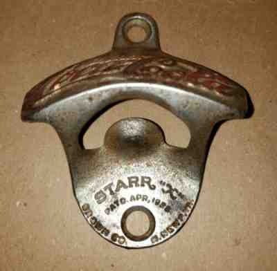 RARE ORIGINAL 1925 STARR X Coca Cola Bottle Opener Wall Mount #58 PERFECT PATINA