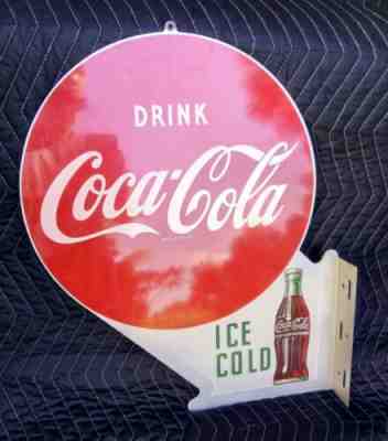 Vintage 1953 Double Sided Drink Coca-Cola Flange Sign Ice Cold A-M 8-53 Rare 