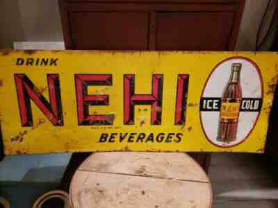 Early Drink NEHI Metal Advertising Sign Ice Cold Bottle