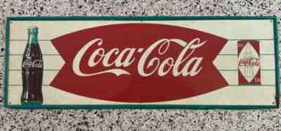 Vintage  Coca Cola fishtail sign w/ Bottle & Diamond Can