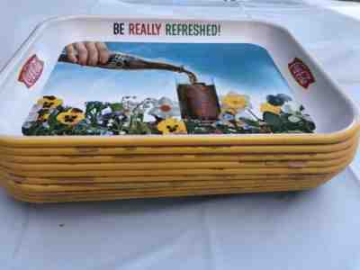 10 Vintage 1961 Coca Cola "Be Really Refreshed" Pansy Flower Metal Trays