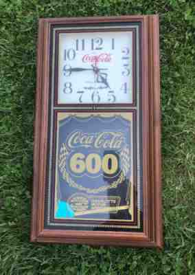 Vintage Coca-Cola 600 NASCAR Racing Wood Frame Glass Face Coke Hanover Clock