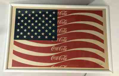 Coca-Cola Vintage 1980 Nick Pappas Print 42 x 28 American Flag Sign Paper Framed
