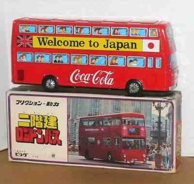 1970'S JAPAN FRICTION COCA-COLA DOUBLE DECKER TIN BUS W/BOX EXCELLENT