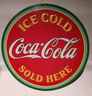 1933 Coca-Cola Ice Cold Sold Here round, embossed, painted metal sign