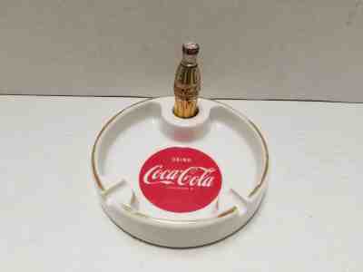 Vintage 1950’s Coke Ceramic Ashtray With Miniature Gold Coke Bottle Lighter