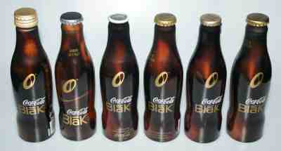 6 Different Coca-Cola Blak aluminium bottles France Checchia  different closures