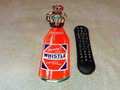 VINTAGE THIRSTY JUST WHISTLE ORANGE SODA W/ ELF 15" METAL POP GASOLINE OIL SIGN!