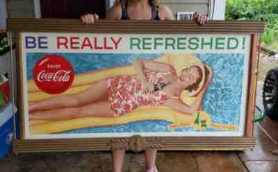 Rare Original Kay 1940s Drink Coca Cola Swimsuit Pool Girl Cardboard Soda Sign