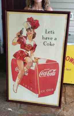 Rare 50" Original 1940's Coca Cola Marching Band Girl Cardboard Litho Soda Sign