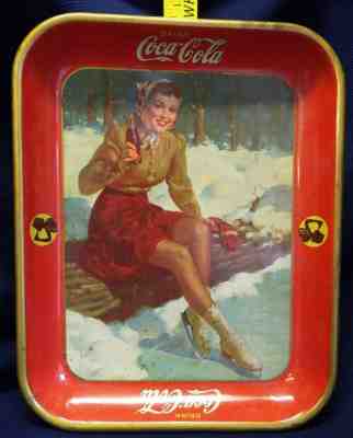 RARE Old Antique 1941 Coca-Cola SKATER GIRL TRAY