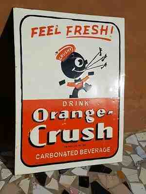 Original Old Vintage Rare Orange Crush Porcelain Enamel Embossed Sign Board, USA
