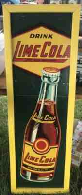 Rare Original Lime Cola Soda Advertising Sign 1940’s Masonite