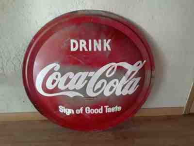 Vintage 1958 Coca Cola Button Round Sign 36" Delivery truck sign 