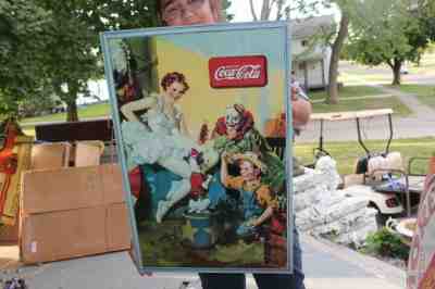 Vintage 1936 Coca Cola Circus Clown Soda Pop Gas Oil 27" Sign~Nice