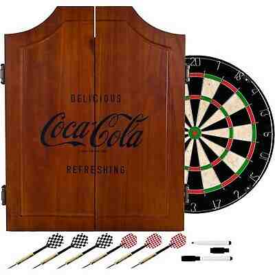Coca Cola Wood Dart Cabinet Set - Engraved Logo N/A