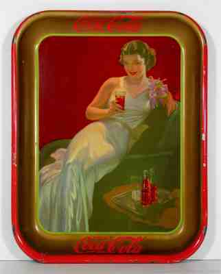 1936 COCA-COLA TIN LITHOGRAPH ADVERTISING TRAY GLAMOUR GIRL / ACTRESS COKE TRAY
