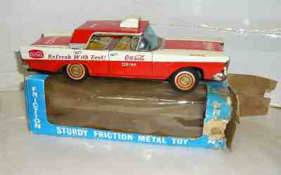 VERY RARE VINTAGE 1960'S JAPAN TIN FRICTION COCA-COLA FORD TAXI W/BOX 