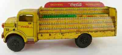 Vintage Original 1950's Marx #22 Litho Tin Toy Coca Cola Delivery Truck Bottles