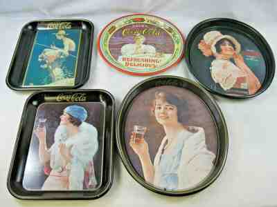 5 Vintage Collectable Metal Coca Cola Serving Trays 1900 -1935 Reproductions