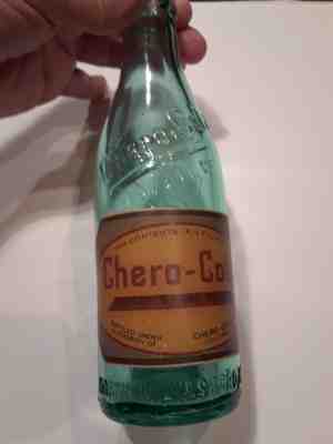 CHERO-COLA STRAIGHT SIDE BOTTLE W / LABEL, NORTH WILKESBORO, NC., BEAUTIFUL AQUA