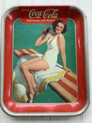 1939 Coca Cola Bathing Suit Pinup Girl Tray Haddon Sundblom Art Original NICE
