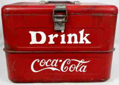 1950s Coca-Cola Ice Chest Cooler Red Metal Picnic Handpainted 16x10x12 Vintage