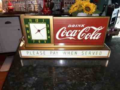 NOS RARE VINTAGE DRINK COCA COLA LIGHT UP COUNTER TOP ADVERTISING  CLOCK 1950s 