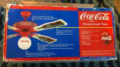NEW Coca Cola CEILING FAN 44"  Coke Globe Glass Metal Light Rare Downrod Fan Vtg