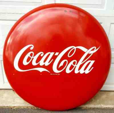 Vintage Original 1950s Porcelain 48" Coca Cola Red Disc Button Advertising Sign
