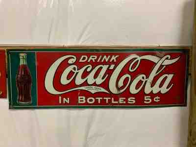 RARE Vintage 1916 Coca-Cola Bottle Metal Sign Original Gas Oil Soda Nice! 35x11