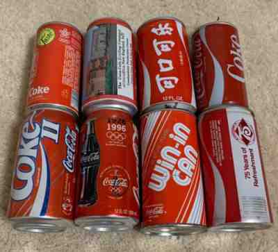 LOT of 8 ULTRA RARE Coca Cola Cans