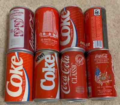 LOT of 8 EXTREMELY RARE Coca Cola Cans
