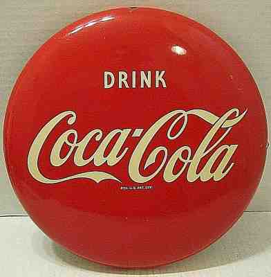 1950's VINTAGE ORIGINAL DRINK COCA-COLA BUTTON DISC SIGN EXCELLENT CONDITION 