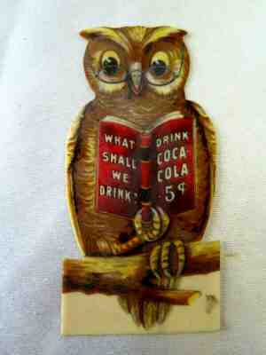 COCA COLA OWL BOOKMARK 1906 CELLULOID WHITEHEAD HOAG CO. ADVERTISING