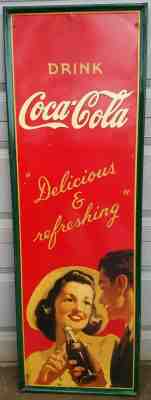 ORIGINAL 1941 DRINK COCA COLA DELICIOUS REFRESHING VERTICAL GAS STATION SIGN