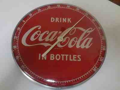 Vintage 1950's Coca-Cola Large Round Hang Thermometer In Superb Condition