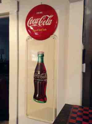 Vintage Coca Cola Button on Pilaster Sign circa 1947