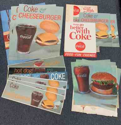 15 Genuine 1960s Coca Cola Promotion Signs, Posters, Hangers, Pictorials: 2 Kits